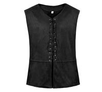 Gilet médiéval pour homme, gilet vintage Renaissance lacets et col en V, avec cordon serrage costume de pirate gilets sans manches rétro steampunk viking, débardeur daim et cuir pour Halloween cosplay