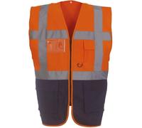 Gilet multifonction haute visibilité - YOKO - Orange/Marine - Bandes réfléchissantes 5 cm - Poches multiples - Fermeture zippée