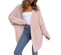 Gilet Oversize torsadée pour Femme, Rose, Taille S, Ouvert sur Le Devant, Manches Longues, Coupe Ample et décontractée.