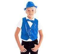 Gilet pailleté Garçon Fille Bleu Taille Enfant 3 à 12 ans】[Taille 5-6 ans] Gilet Costume Danses Performances Festivales Défilés Théâtre Noël Nouvel An