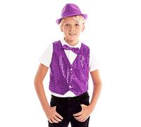 Gilet pailleté Garçon Fille Violet Taille Enfant 3 à 12 ans】[Taille 7-9 ans] Gilet Costume Danses Performances Festivales Défilés Théâtre Noël Nouvel An