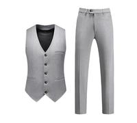 (Gilet + Pantalon) Costume Quatre Saisons Plai for Hommes Professionnel d'affaires Ajusté for Garçons d'honneur De Mariage Gilet Pantalon Ensemble 2 Pièces(MK222 Gray,Asia XL (EUR M))