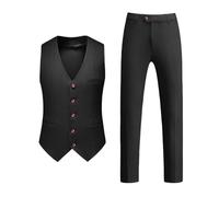 (Gilet + Pantalon) Costume Quatre Saisons Plai for Hommes Professionnel d'affaires Ajusté for Garçons d'honneur De Mariage Gilet Pantalon Ensemble 2 Pièces(MK138 Black,Asia 4XL (EUR XXL))