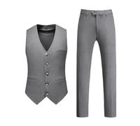 (Gilet + Pantalon) Costume Quatre Saisons Plai for Hommes Professionnel d'affaires Ajusté for Garçons d'honneur De Mariage Gilet Pantalon Ensemble 2 Pièces(MK138 Dark Grey,Asia S (EUR XXS))