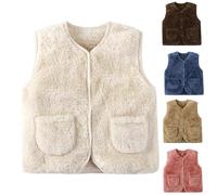 Gilet pelucheux pour enfants et bébés avec boutons sur le devant et col en V - Gilet d'hiver en polaire douce rembourrée sans manches - Uni - Joli gilet Sherpa avec poches, marron, 12-18 mois