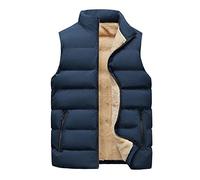 Gilet Polaire Chaud Double Couche pour Hommes Veste sans Manches Classique Gilet d'hiver Chaud et léger (Bleu,XS)