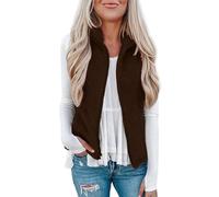 Gilet Polaire Femme Sans Manches Col Montant Zippé Chaud Manteau Automne Hiver Sherpa Gilets Couleur Unie Veste en Fourrure et Légère Décontractée Gilet Sans Manches avec Poches
