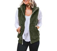 Gilet Polaire Femme Sans Manches Zippe Chaud Manteau Automne Hiver Sherpa Gilets Couleur Unie Veste en Fourrure et Légère Décontractée Gilet Sans Manches avec Poches