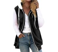 Gilet polaire pour femme - Gilet en fourrure sans manches - Gilet polaire mi-long - Grandes tailles - Gilet en peluche épais et chaud - Gilet matelassé à capuche - Bloc de couleur - Gilet de sport -