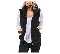 Gilet polaire pour femme, gilet sans manches pour femme, gilet décontracté à fermeture éclair, gilet chaud de couleur unie avec poches, gilet de sortie léger, gilet thermique confortable, Noir , M