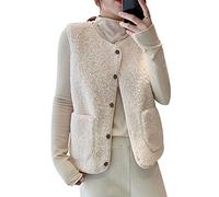 Gilet Polaire Sans Manche Femme Chaude Veste Grande Taille Blouson Molletonné Col Rond Peluche Doux Classe Sherpa Beige XL