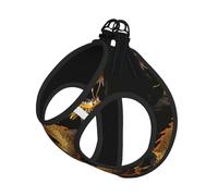 Gilet porte-jarretelles compact avec motif dragon jaune sur fond noir pour petit animal de compagnie pour une promenade confortable