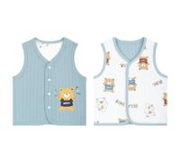 Gilet pour Bébé Tout-petit Coton Double Face Manteaux sans Manches Enfants Réversible Veste Printemps Automne Cardigan Haut avec Bouton-pression, Ours Bleu 80
