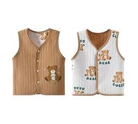 Gilet pour Bébé Tout-petit Coton Double Face Manteaux sans Manches Enfants Réversible Veste Printemps Automne Cardigan Haut avec Bouton-pression, Ours Marron 110