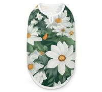 Gilet pour chien post-chirurgie pour temps froid, feuilles vertes et fleurs blanches imprimées pour chiens de taille XS, S, M, mâle ou femelle