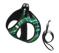 Gilet pour Chiot avec Laisse imprimée Tartan écossais Bleu et Vert, Souple et Ajustable, idéal pour Les promenades en extérieur avec Laisse.