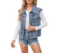 Gilet pour femme, en polyester et coton, pour un usage quotidien ; avec détails de design, y compris la frontière européenne indépendante station délavée, couche extérieure sans manches, bleu, S