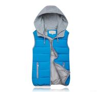 Gilet pour femme, gilet court chaud matelassé sans manches, gilet léger rembourré pour femme (taille L, bleu)