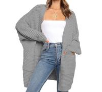 Gilet pour Femme torsadée, Ouvert sur Le Devant, Manches Longues, Coupe Ample et décontractée, Gris, Taille M