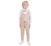 Gilet pour garçons | Ensemble 4 pièces : chemise, pantalon, gilet et nœud papillon | Vêtements de fête et formels pour garçons âgés de 1 à 13 ans, Beige I, 10-11 ans