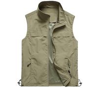Gilet pour homme en maille respirante avec poches, fermeture éclair intégrale, vêtements d'extérieur, voyage, randonnée, Z01-kaki Gilets de pêche pour hommes, M