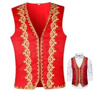 Gilet pour homme gilet pour homme prince arabe orient sultan gilet en polyester pour homme gilet sans manches festif avec bordure dorée et devant ouvert pour Halloween costumes de scène taille M