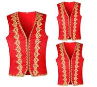 Gilet pour hommes, gilet pour hommes en polyester Prince arabe Orient Sultan, bordure dorée sans manches festives avec devant ouvert pour Halloween, costumes de scène, cosplay et spectacles de con.