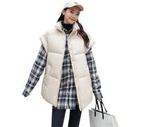 Gilet pour Les Femmes Royaume-uni, Long Gilet Matelassé pour Femmes Long Gilet Revers, Gilet Matelassé De Longueur Moyenne Gilet à épaules Dénudées Tendance Coupe-Vent Gile, Beige, M
