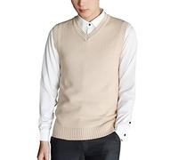 Gilet Pull Homme Pull à sans Manche en Col à V Vest Casual Business Automne Hiver Tricot Gilet Débardeurs Abricot 3XL