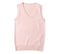 Gilet Pull tricoté à col en V Style Preppy pour Adolescentes, Haut Pull décontracté d'école#M