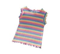 Gilet rayé pour bébé fille en coton fin sans manches à porter à l'extérieur T-shirt haut rouge pour femme, a, 4-5 ans