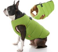 Gilet rembourré pour chien Gooby - Vert uni - Taille M - Gilet polaire chaud à fermeture éclair avec laisse à double anneau en D - Pull imperméab
