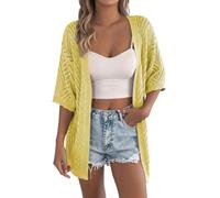 Gilet Respirant pour Femme Léger et Respirant Idéal pour L'Été Pull En Maille À Manches Courtes Ouvert Sur Le Devant Style Crochet Parfait pour La Plage Ou Les Vacances Décontractées Jaune Ta