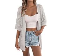 Gilet Respirant pour Femme Léger et Respirant Idéal pour L'Été Pull En Maille À Manches Courtes Ouvert Sur Le Devant Style Crochet Parfait pour La Plage Ou Les Vacances Décontractées Blanc Ta