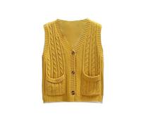 Gilet rétro torsadé pour femme - Pull court sans manches - Col en V, jaune, XL