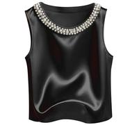 Gilet sans Manche Femme Col Rond- Gilet Chic Et Elegant Coupe Ample Debardeur Décontracté Couleur Unie Français Tank Top Sexy en Satin Camisole Ete Rétro Polyvalent Fête Haut