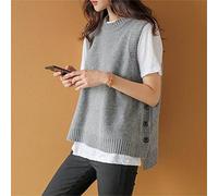Gilet sans Manche Femme Tricot,Dames Laine Toucher Pull en Tricot Gilet Automne Hiver Pull Ras du Cou Débardeur Boutons des Deux Côtés Pulls sans Manches Superposition Porter À L'Intérieur Port