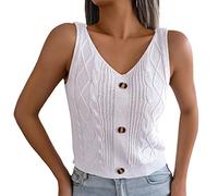 Gilet sans Manche Femme Tricot- Gilet Ete Col en V Décontracté Doux Confortable Respirante Débardeur Chic Et Élégants De Tous Les Jours Passe-Partout Camisole Couleur Unie avec Boutons Caraco