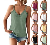 Gilet sans Manche Femme Vert, Chemise De Nuit Coton Fines Bretelles Tee Shirt Grande Taille Chemise Lin Summer Top avec Dentelle Debardeur V-Neck Corset Casual Haut Lâche Hauts Leger Tops