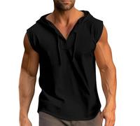 Gilet sans Manche Homme Capuche, Débardeur Homme Sport Col Mao avec Cordon De Serrage Couleurs Pures DéContracté Comfortable Baggy Respirante Tee Shirt Simple Passe-Partout Tous Les Jours