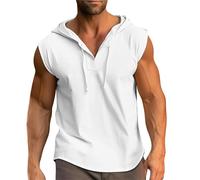 Gilet sans Manche Homme Capuche, Débardeur Homme Sport Col Mao avec Cordon De Serrage Couleurs Pures DéContracté Comfortable Baggy Respirante Tee Shirt Simple Passe-Partout Tous Les Jours