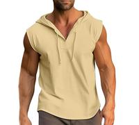 Gilet sans Manche Homme Capuche, Débardeur Homme Sport Col Mao avec Cordon De Serrage Couleurs Pures DéContracté Comfortable Baggy Respirante Tee Shirt Simple Passe-Partout Tous Les Jours
