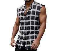 Gilet sans Manche Homme Carreaux, Chemise Disco Homme Vintage Boucle Coupe Droite Style Rockabilly Boutonné DéContracté Débardeur Ample Et Respirant pour L'éTé Plage Les Vacances Tendance T-Shirt