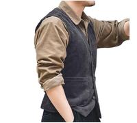 Gilet sans Manche Homme Col en V, Veste Chaude Homme Vintage Velours Côtelé Décontracté Couleur Unie Manteau Chic Coupe Slim Tempérament Passe-Partout d'affaires avec Poches Automne Hiver Blousons
