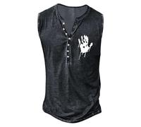 Gilet sans Manche Homme Col Mao- Débardeur Sport à Imprimé Palmier Basique Boutonné Effet Vieilli Rétro Couleur Unie T-Shirt Été Ample Respirant Et Confortable Décontracté Sports Top