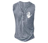 Gilet sans Manche Homme Col Mao- Débardeur Sport à Imprimé Palmier Basique Boutonné Effet Vieilli Rétro Couleur Unie T-Shirt Été Ample Respirant Et Confortable Décontracté Sports Top