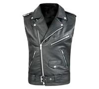 Gilet sans Manche Homme Col Revers, Veste Moto Homme Manche Longue Grande Taille en Cuir PU Coupe Ajustée Décontracté Style Vintage Chic Manteau Irrégulier Zippé Passe-Partout Tempérament Blousons
