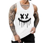 Gilet sans Manche Homme Col Rond, Tee Shirt Sport Homme Humour Smile Impression Débardeur LéGer Musculation Tank Vetement Respirant Drole DéContracté Habit Fin Cut Streetwear Tendance