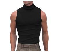 Gilet sans Manche Homme Col Roulé- Top Ete Tricot Rayé Couleur Unie Chic Slim Décontracté Sexy Débardeur Doux Comfortable Léger De Tous Les Jours Tempérament Streetwear Passe-Partout Haut