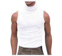 Gilet sans Manche Homme Col Roulé- Top Ete Tricot Rayé Couleur Unie Chic Slim Décontracté Sexy Débardeur Doux Comfortable Léger De Tous Les Jours Tempérament Streetwear Passe-Partout Haut